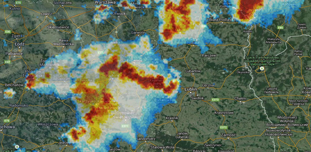 Potężna burza nadciąga nad Lublin i okolice 1 Pomiar radaru z godziny 19:30