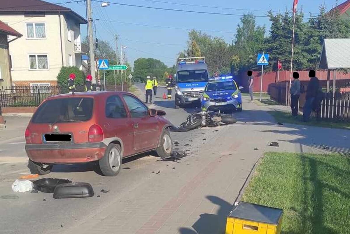 Zderzenie motocykla z oplem w Borzechowie Kolonii